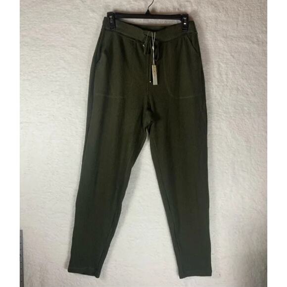 Max Studio Women’s Rib Knit Joggers‎ Pockets Drawstring Waist LARGE Olive Green - Picture 1 of 2